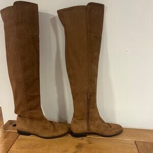 ANN TAYLOR Sz 7.5 Carlene Light Brown Suede Over The Knee Flat Heel Boot EUC